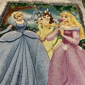 Disney Princess Woven Tapestry Throw Blanket Cinderella Sleeping Beauty Belle